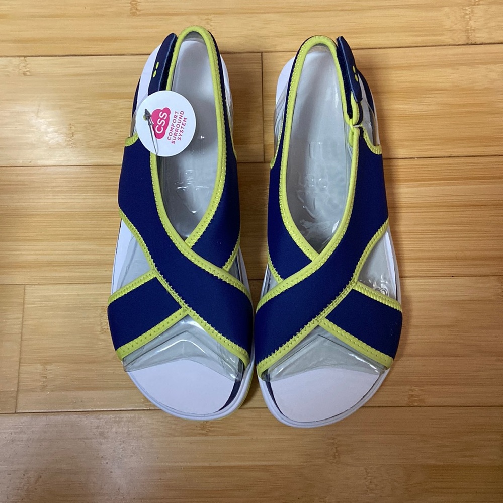 Ryka Womens Leisure Slingback Sandals Blue Adjustable Hook Loop Criss Cross